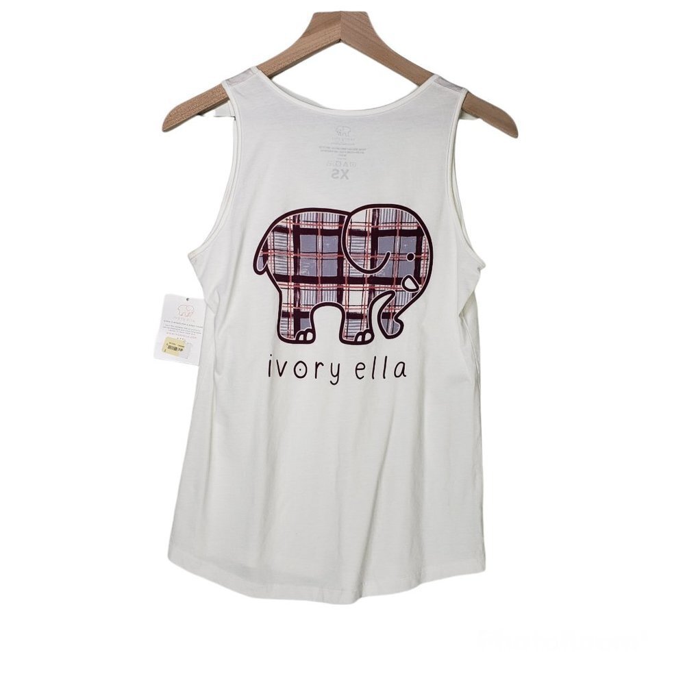 NEW Ivory Ella‎ Pocket Tank Plaid Elephant XS White Purple Top NWT